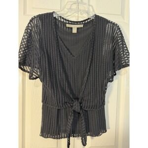 Ella Rose Women's Black Lace Short Sleeve Tie Front Size Small